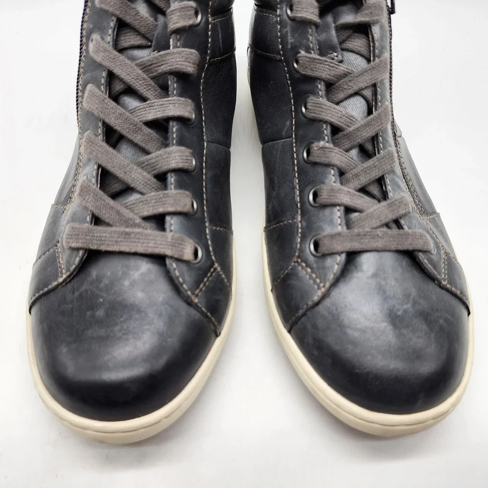 Taos Union High Top Sneakers Women's 8.5 Metallic Gray Leather Side Zip Lace Up